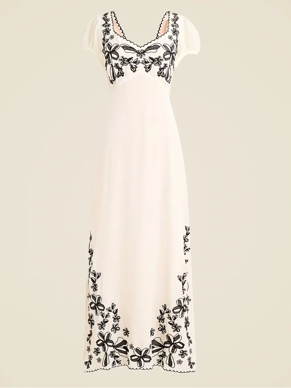 j crew ivory dress J. Maxi with Black Floral Embroidery attr-1050-9024